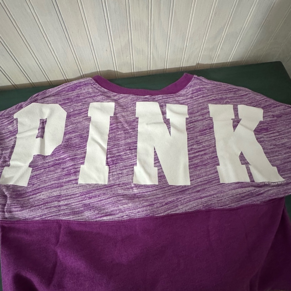 PINK Victoria Secret Purple & White V Neck Long Sleeve Shirt Size XS - Picture 6 of 6